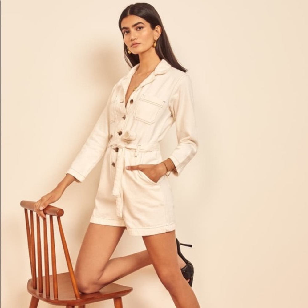 REFORMATION Sofia Jumpsuit in Ivory - Picture 1 of 6